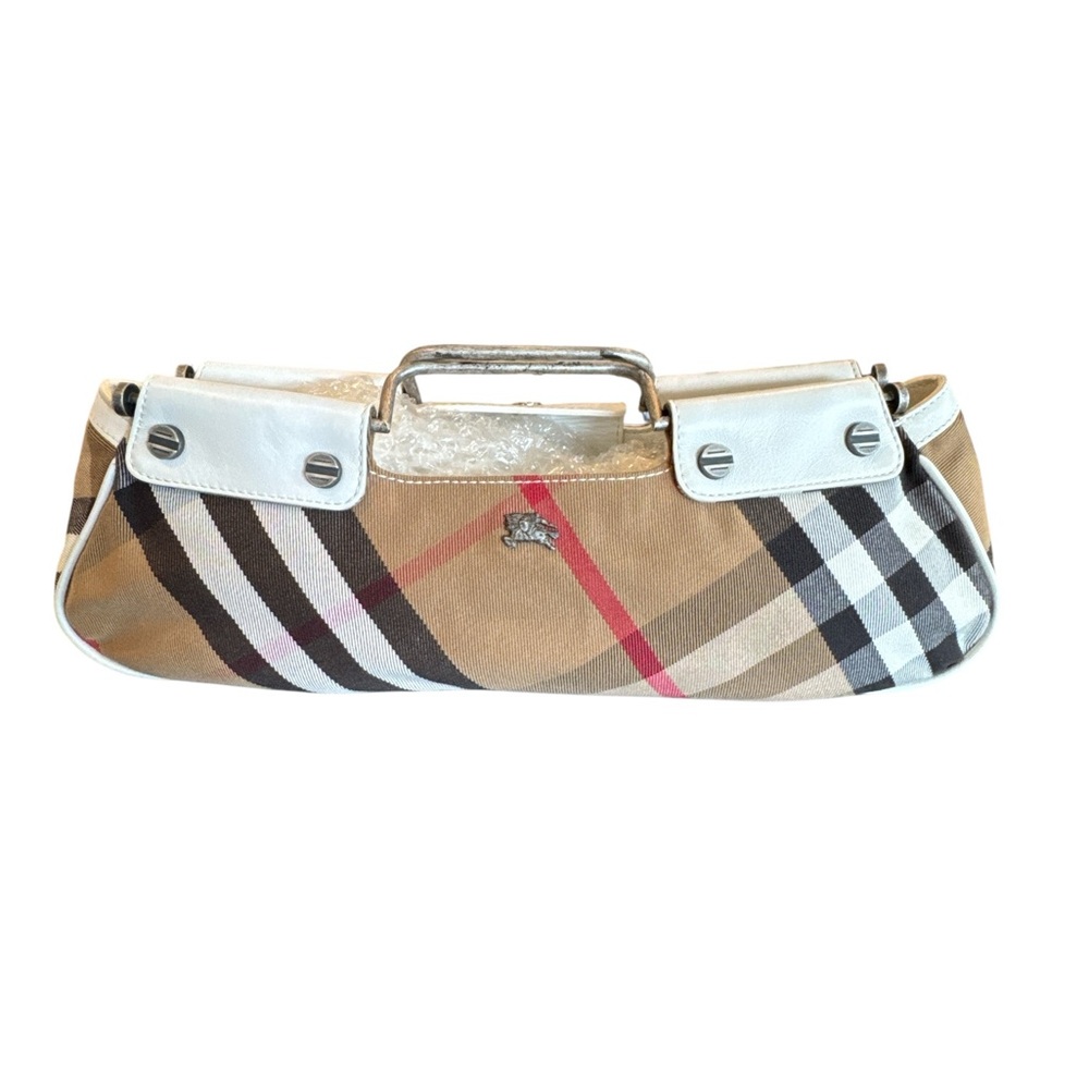 Burberry Tan and White Clutch with Signature Plaid